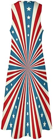 4 ביולי שמלת מקסי לנשים קיץ שמלת בוהו רופפת מזדמן ללא שרוולים שמלת צוואר שמלת חוף זורמת דגל אמריקאי