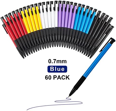 קומיקס 60 לספור נשלף כדורי עט, עטים בתפזורת כחול דיו עטים בינוני נקודת 0.7 ממ, כתיבה חלקה עטים, כדור נקודת עטים עם קליפ ב 6 מגוון צבעים,