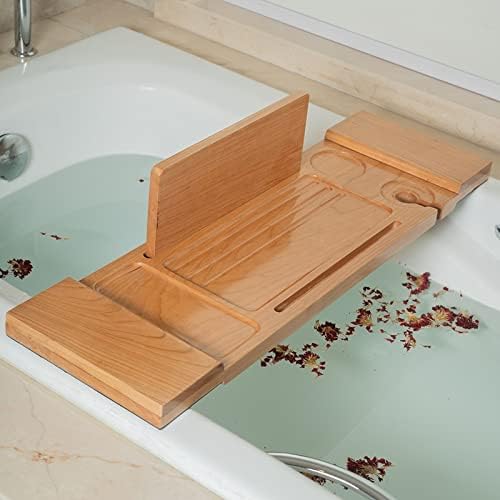 Irdfwh אמבטיה מגש אמבטיה מעץ אחסון אמבטיה ספא אמבט אמבטיה מגש מגש מדף גשר מארגן קריאה מתלה