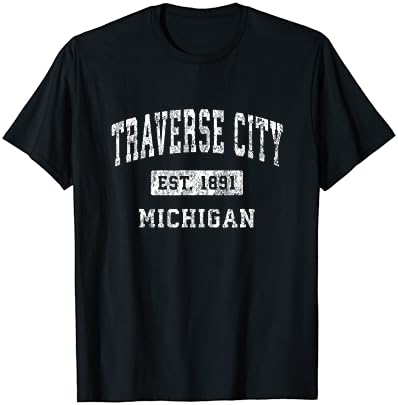 Traverse City MichiGan Mi Vintage Vintage מבוסס חולצת טריקו לעיצוב ספורט