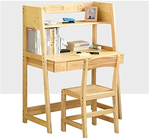מוצק עץ שולחן וכיסאות סט תלמיד מחקר שולחן בית הרמת עץ בטיחות כתיבה שולחן שילוב עם מדף ספרים