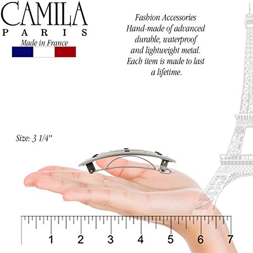 CAMILA PARIS GA250 3.25 אינץ 'סגלגל סגלגל קליפ לילדות, כסף מתכת, אביזרי שיער צרפתים לנשים, בעבודת יד עם אבני קריסטלים של סברובסקי. סטיילינג