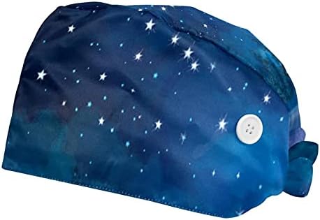 2 חבילות כוכבי Sky Sky Galaxy כובע עבודה מתכוונן עם כפתור רצועת זיעה לאחיות נשים קוקו קוקו