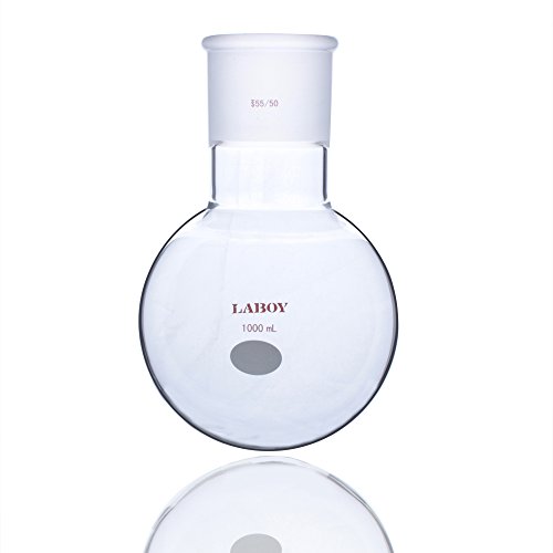 זכוכית Laboy 1000 מל צוואר יחיד עגול עגול בקבוק רותח קיר כבד עם 55/50 תגובת חימום מפרקים מקבלת כלי זכוכית של כימיה אורגנית באורגנית.